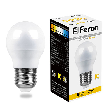 Лампа светодиодная Е27   7Вт 2700К 230В шарик LB-95 Feron