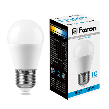 Лампа светодиодная Е27  13Вт 6400К 230В шарик LB-950 Feron