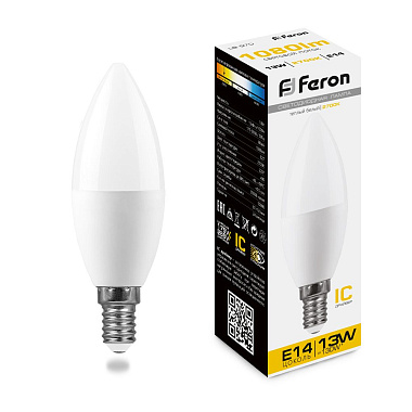 Лампа светодиодная Е14 13Вт 2700К 230В свеча LB-970 Feron