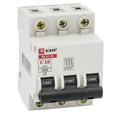 Автоматический выключатель 3P  16A (C) 4,5kA ВА 47-29 EKF Basic