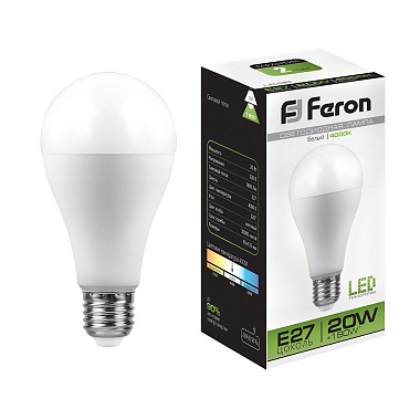 Лампа светодиодная Е27  20Вт 4000К 230В шар LB-98 Feron